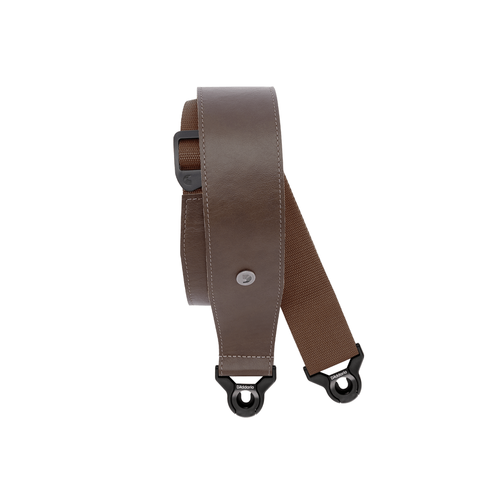 D'Addario Auto Lock Comfort Leather Brown Guitar Strap official product photo