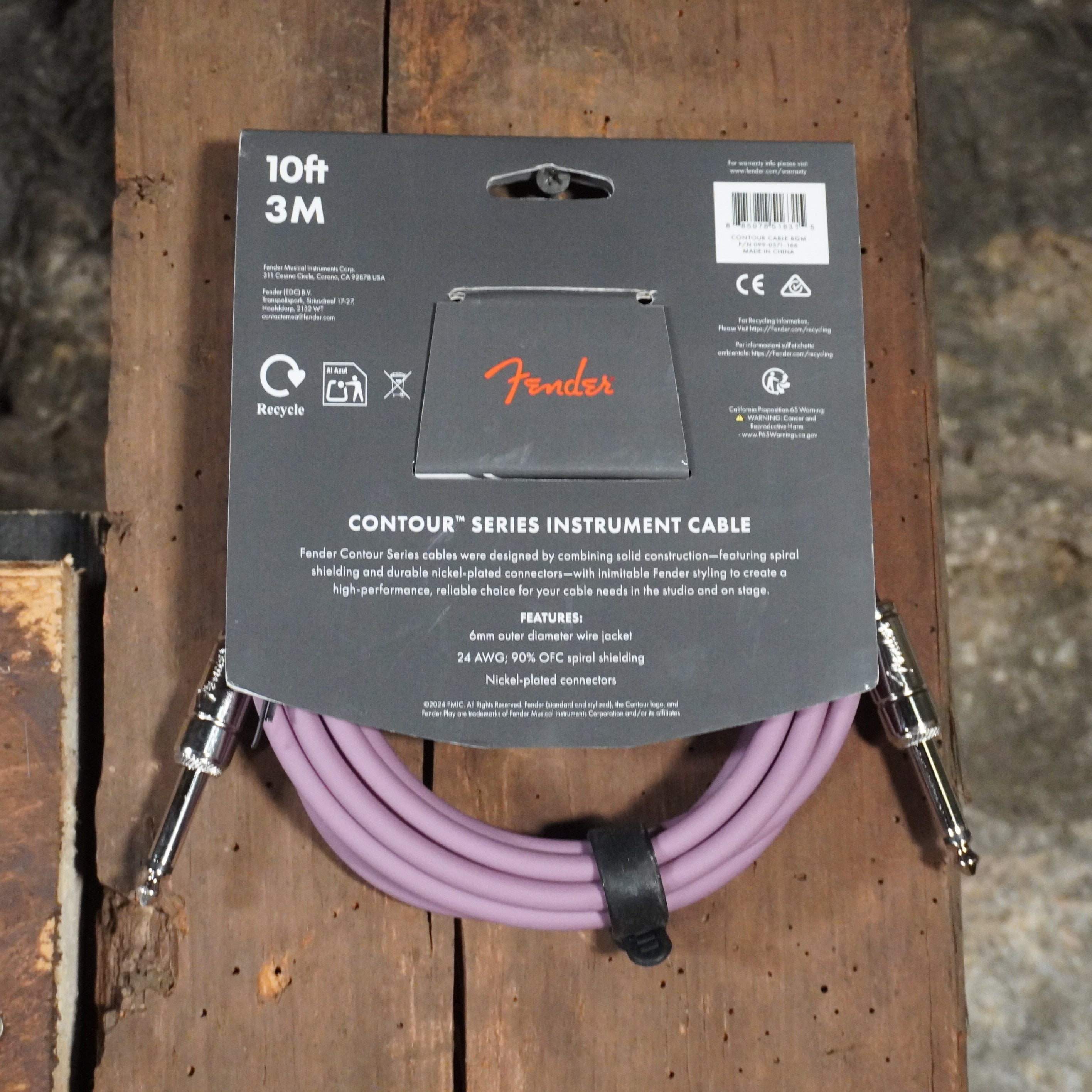 Fender Contour™ Series 10ft Burgundy Mist Instrument Cable