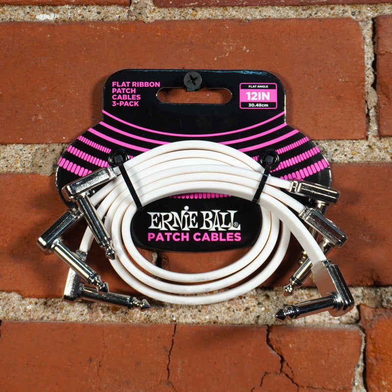 Ernie Ball Flat Ribbon Patch Cable 12" White 3 -Pack