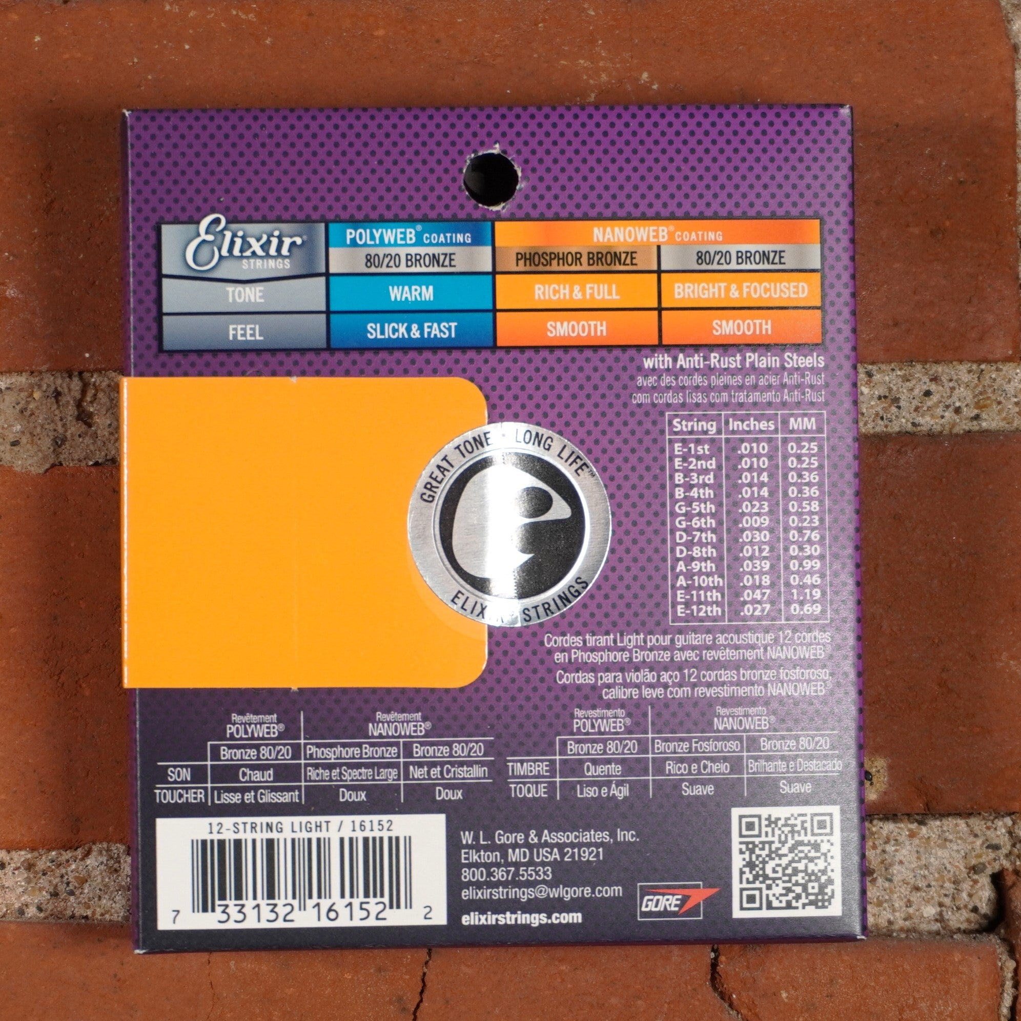 Elixir Acoustic 12 String Phosphor Bronze Nanoweb Light 10-47