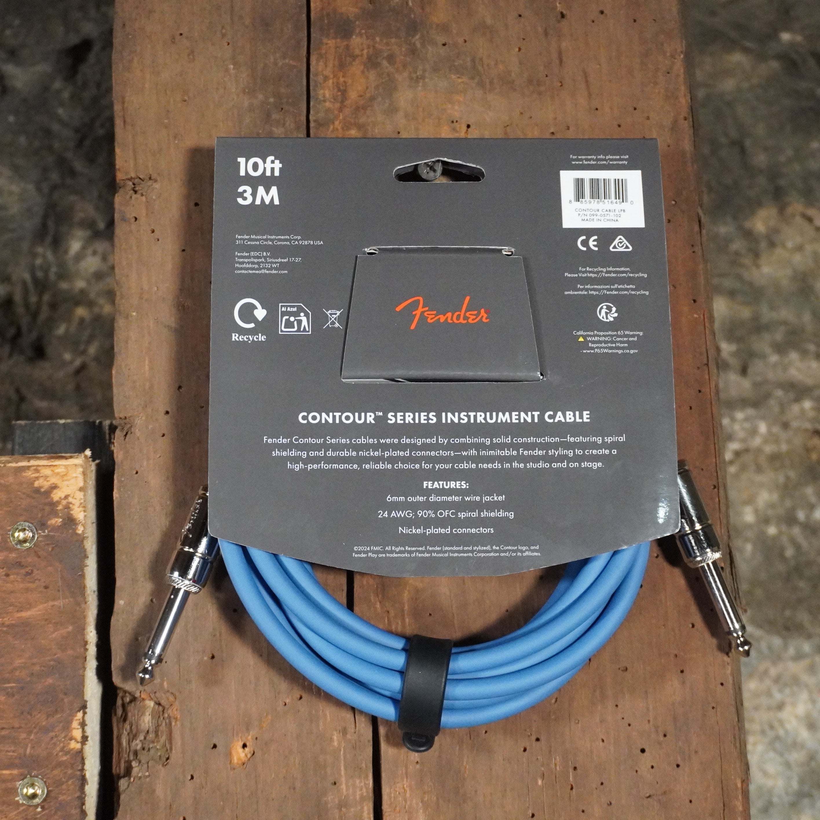 Fender Contour™ Series 10ft Lake Placid Blue Instrument Cable