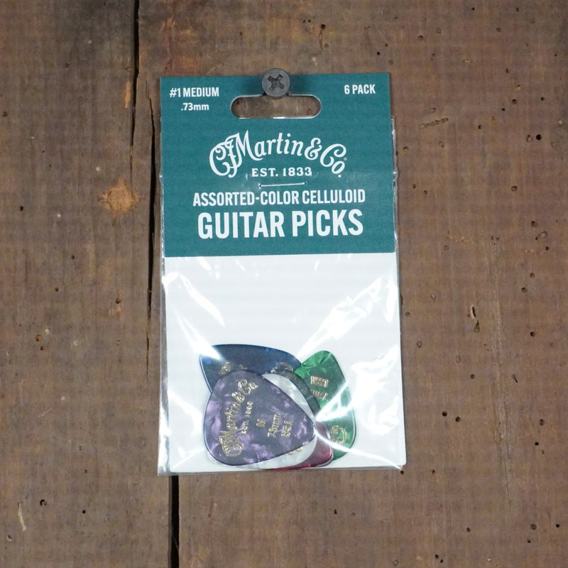 Martin Guitar Assorted Color Celluloid Guitar Picks Medium 6 pack