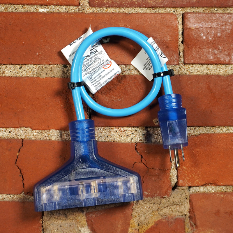 2ft 3 Oulet Power Adapter Clear Blue 14/3