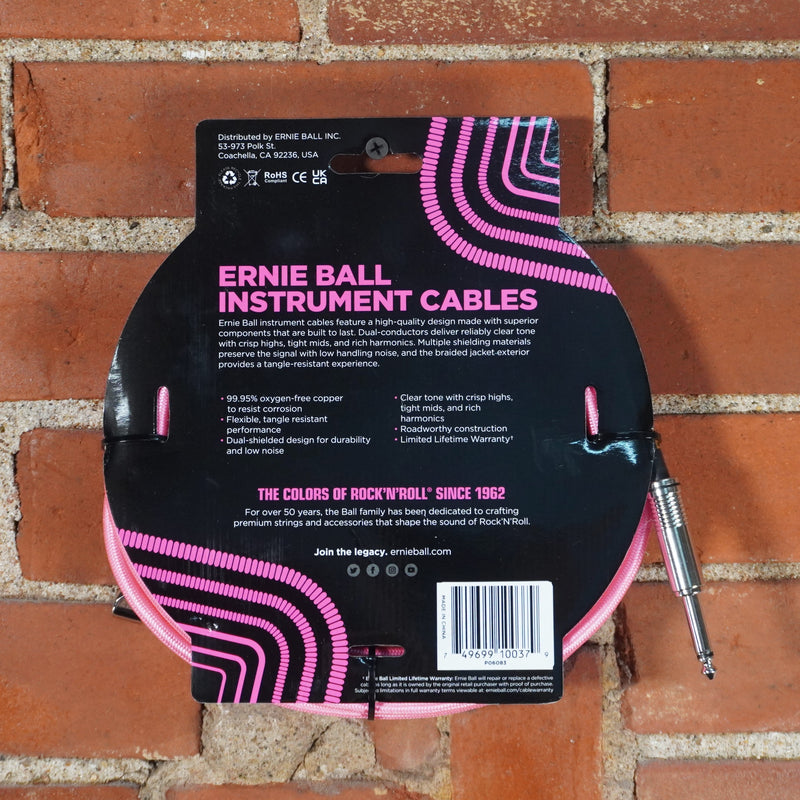 Ernie Ball Braided Instrument Cable Neon Pink 18ft