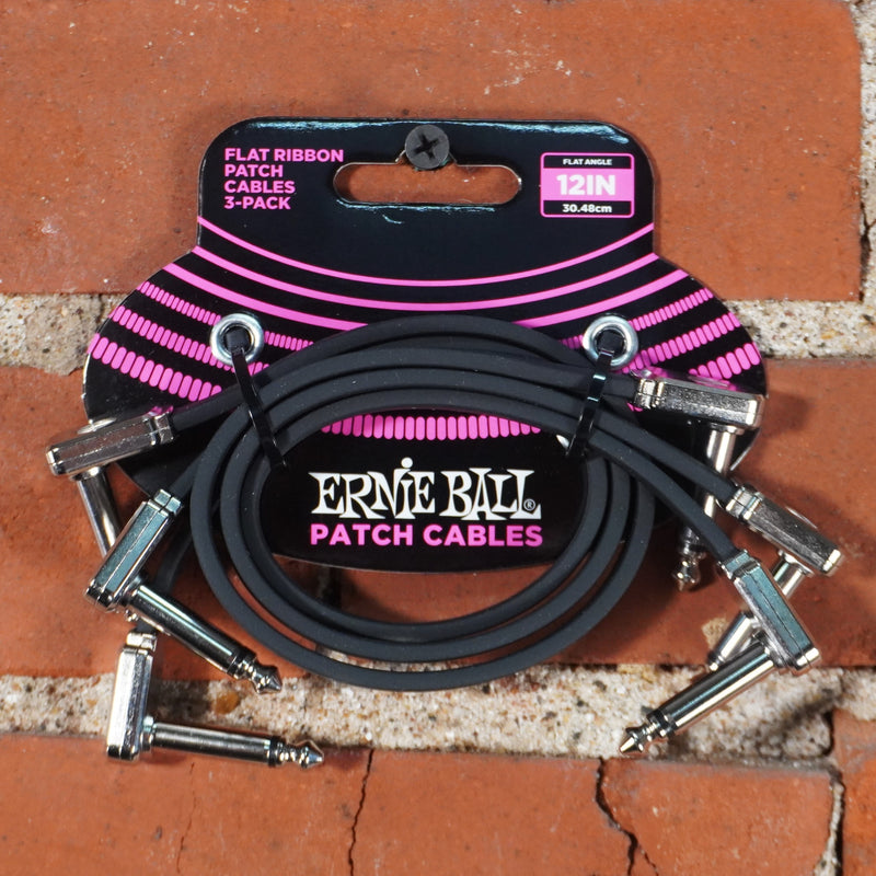 Ernie Ball Flat Ribbon Patch Cable 12" Black 3 -Pack