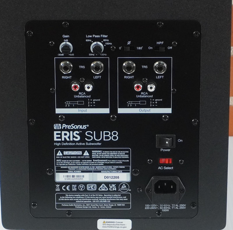 Presonus Eris SUB8 Studio Subwoofer New Old Stock