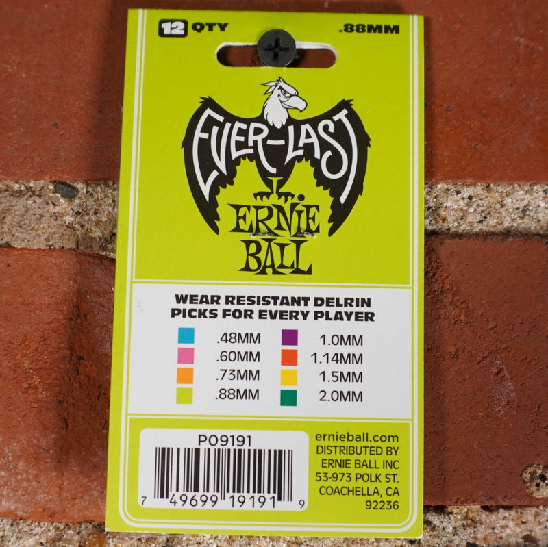 Ernie Ball Everlast Guitar Pick Lime 0.88 12 Pack