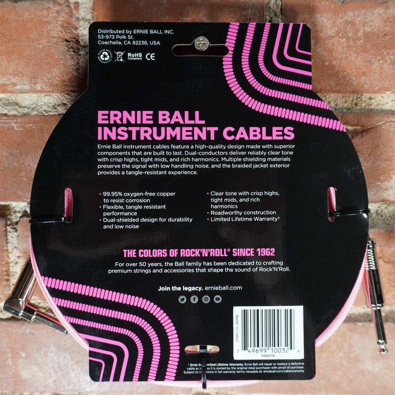 Ernie Ball Braided Instrument Cable Neon Pink 10ft