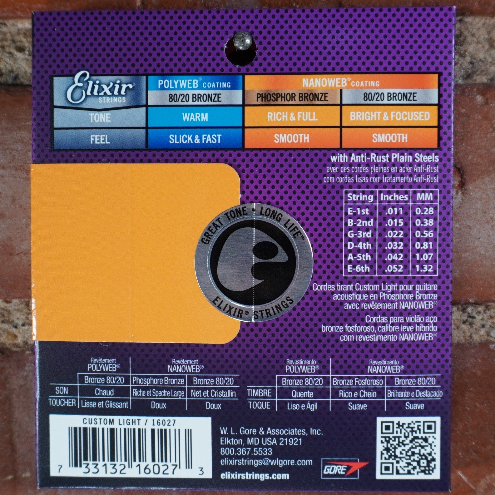 Elixir Acoustic Phosphor Bronze Nanoweb Custom Light 11-52